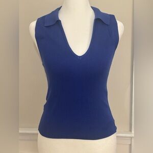 Mango Sleeveless Knit Polo Top- Royal Blue